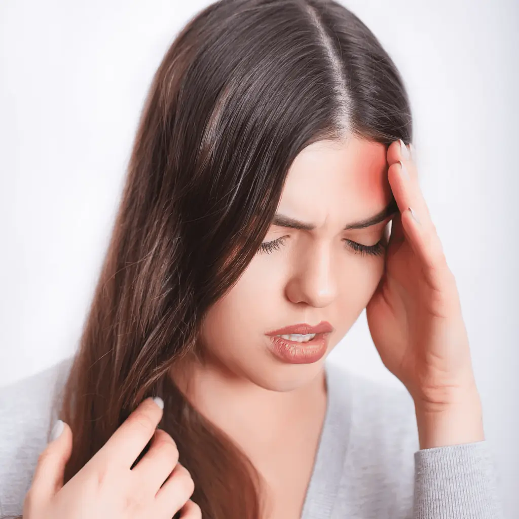 person holding their head with a pained expression